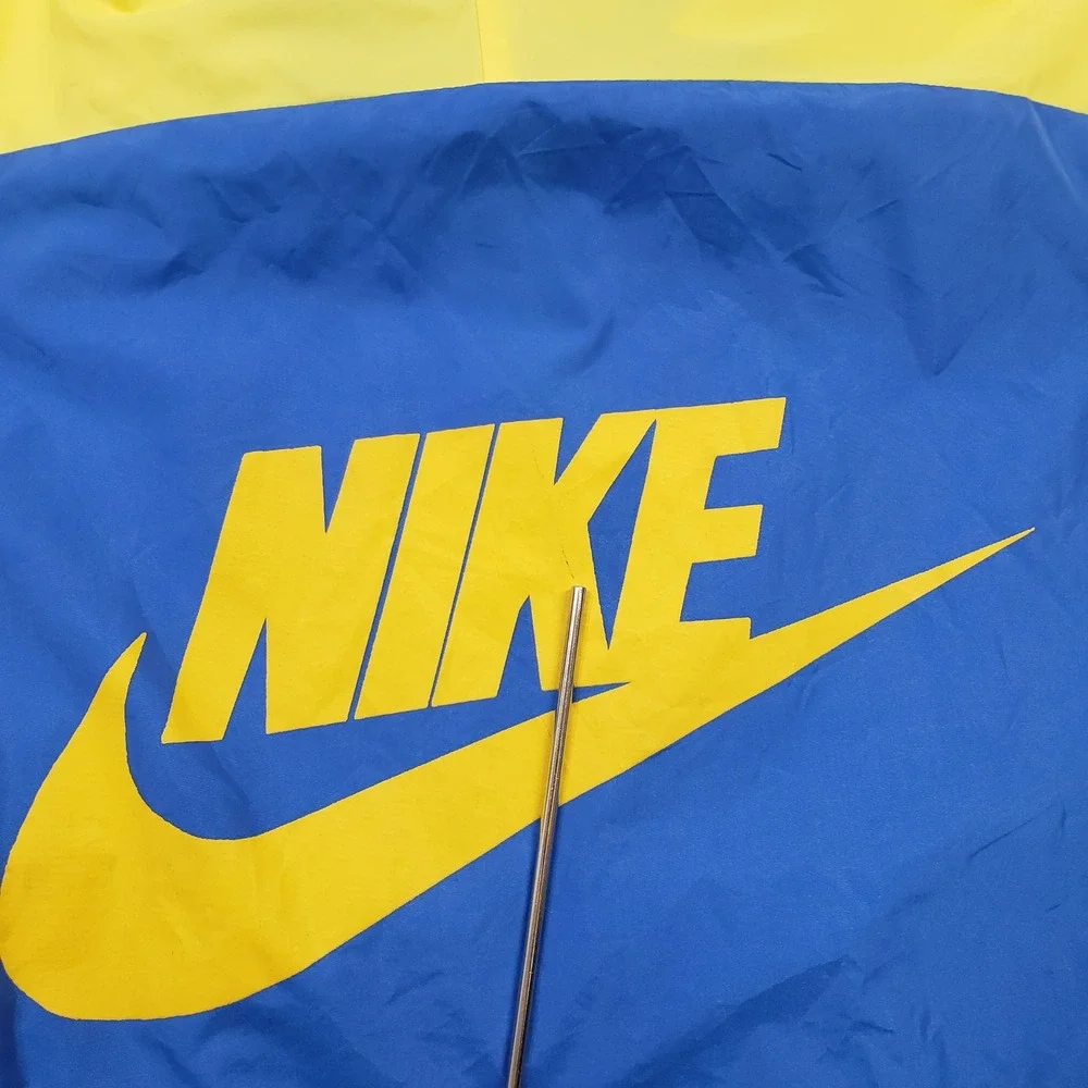 Vintage Nike Windbreaker Men Medium Blue Yellow Made in USA Packable Anorak